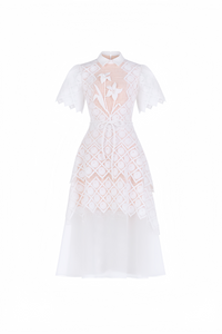 Yasmine White Floral-embroidered Midi Dress