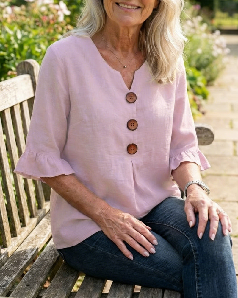 Sophia Solid Cotton Linen Blend Shirt