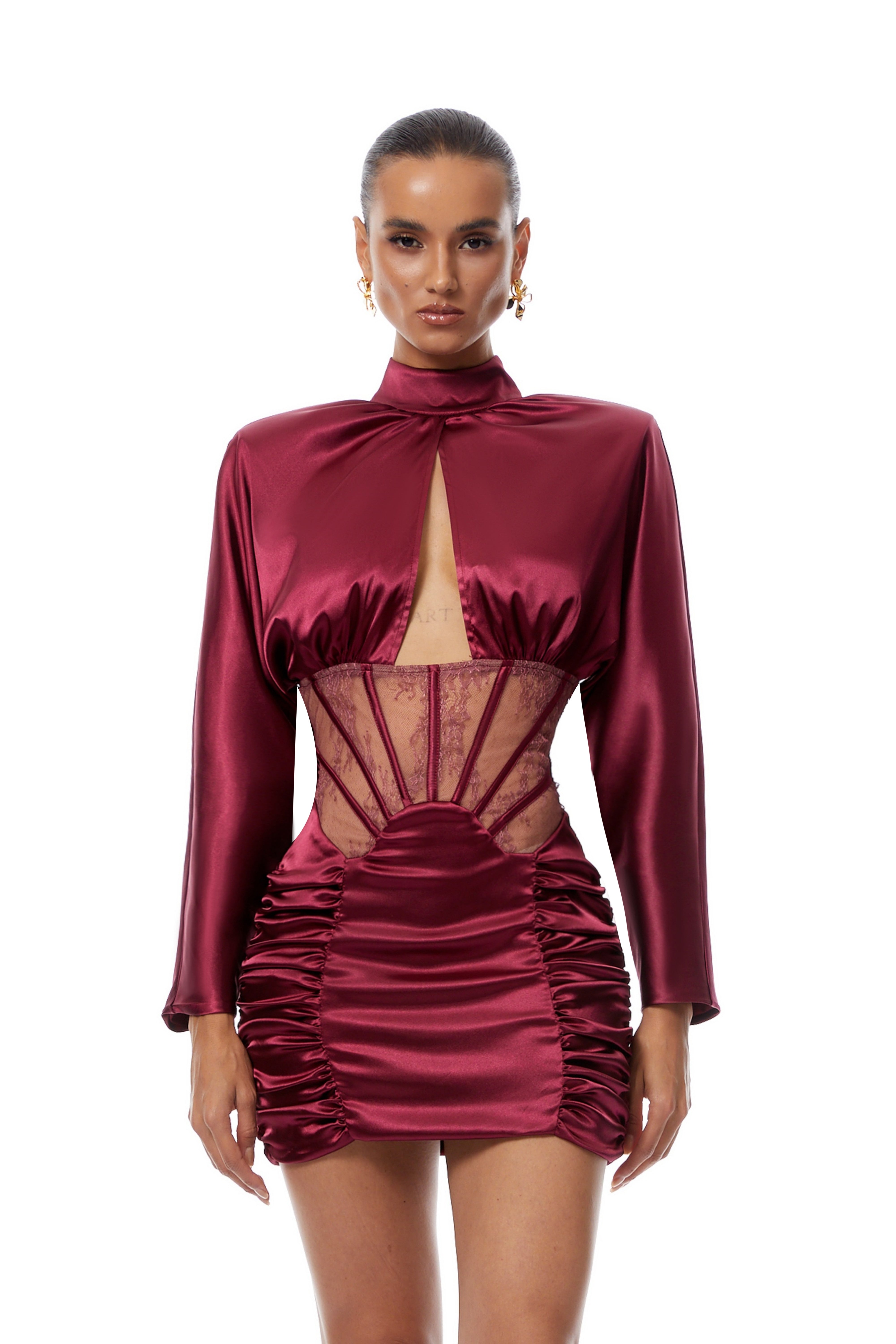 Imelda Red Lace Tulle Panel Satin Mini Dress
