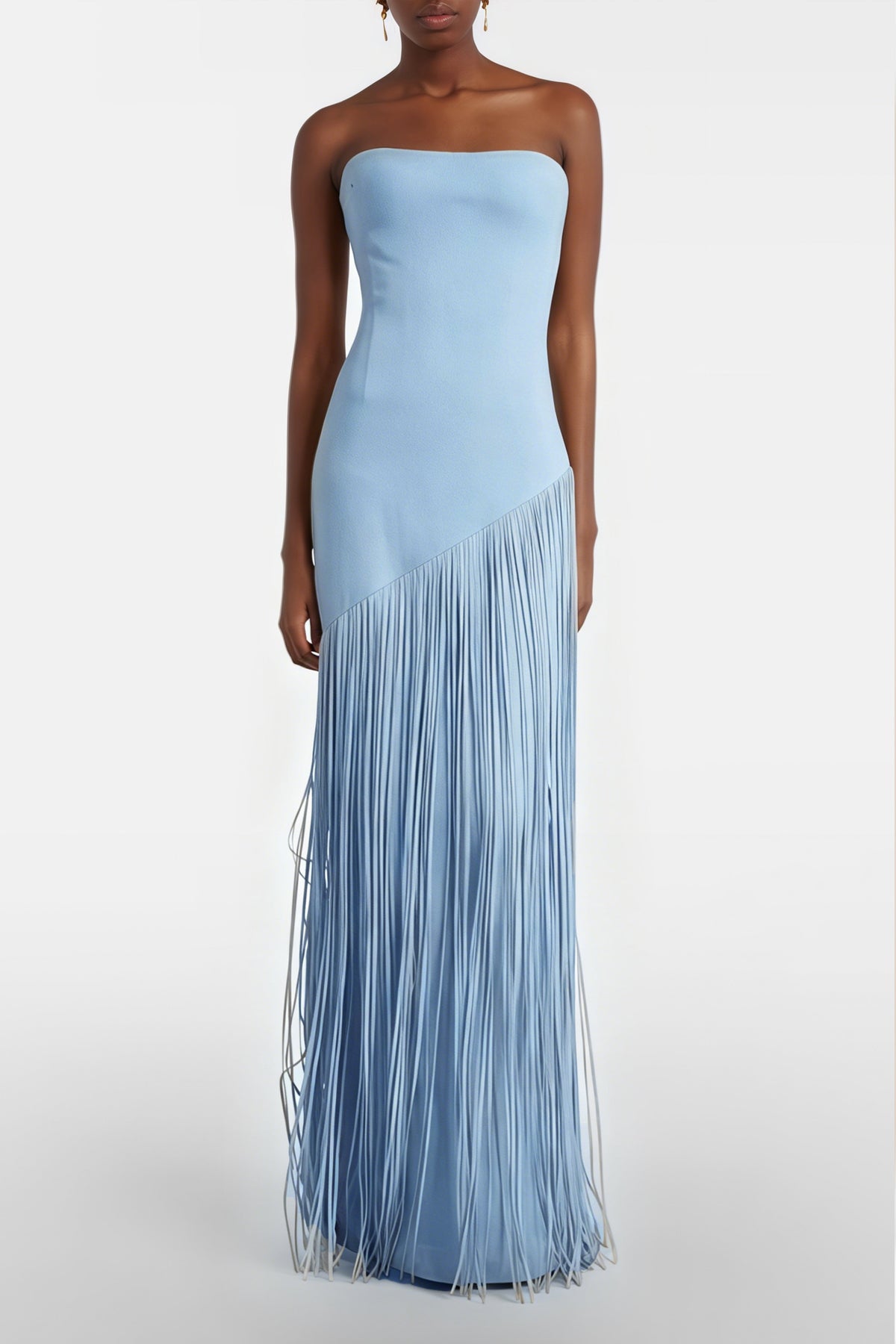 Cayetana Sapphire Blue Fringe Maxi Dress with Cape Effect