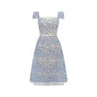Gaëlle Blue Floral Embroidered Midi Dress