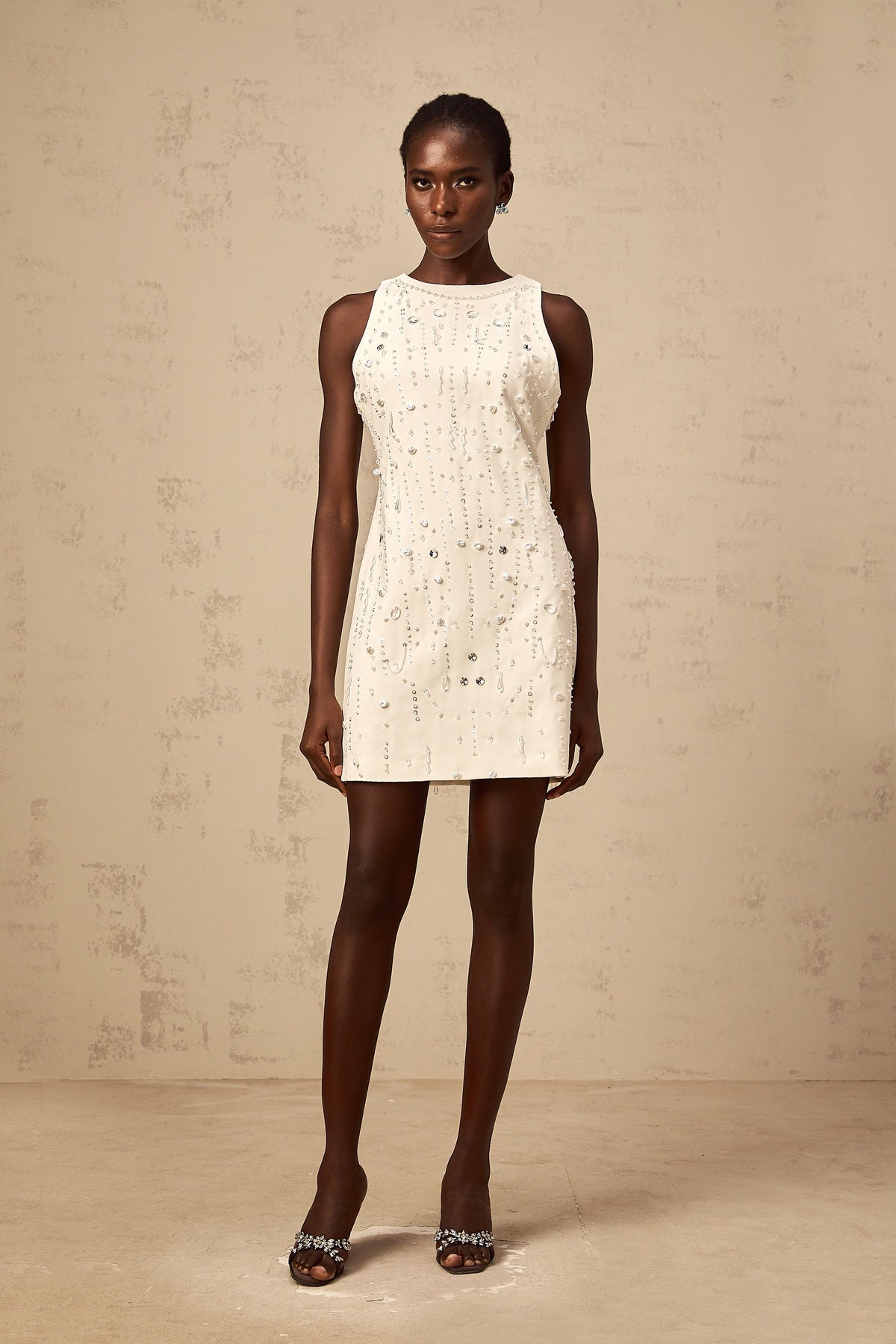 Flavie white A-line embellished mini dress