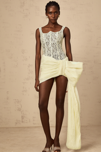 Gabrielle neutrals bowknot floral-lace-penal mini dress
