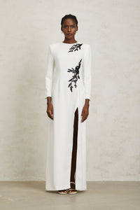 Vanessa White Beaded Floral Appliqué Maxi Dress