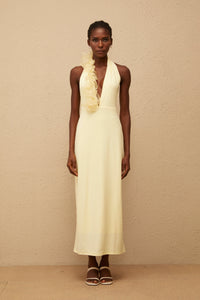 Brume Yellow Halterneck 3D Petal Maxi Dress