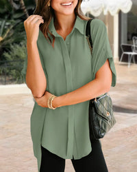 Relaxed Oversized V-Neck Button Down Blouse