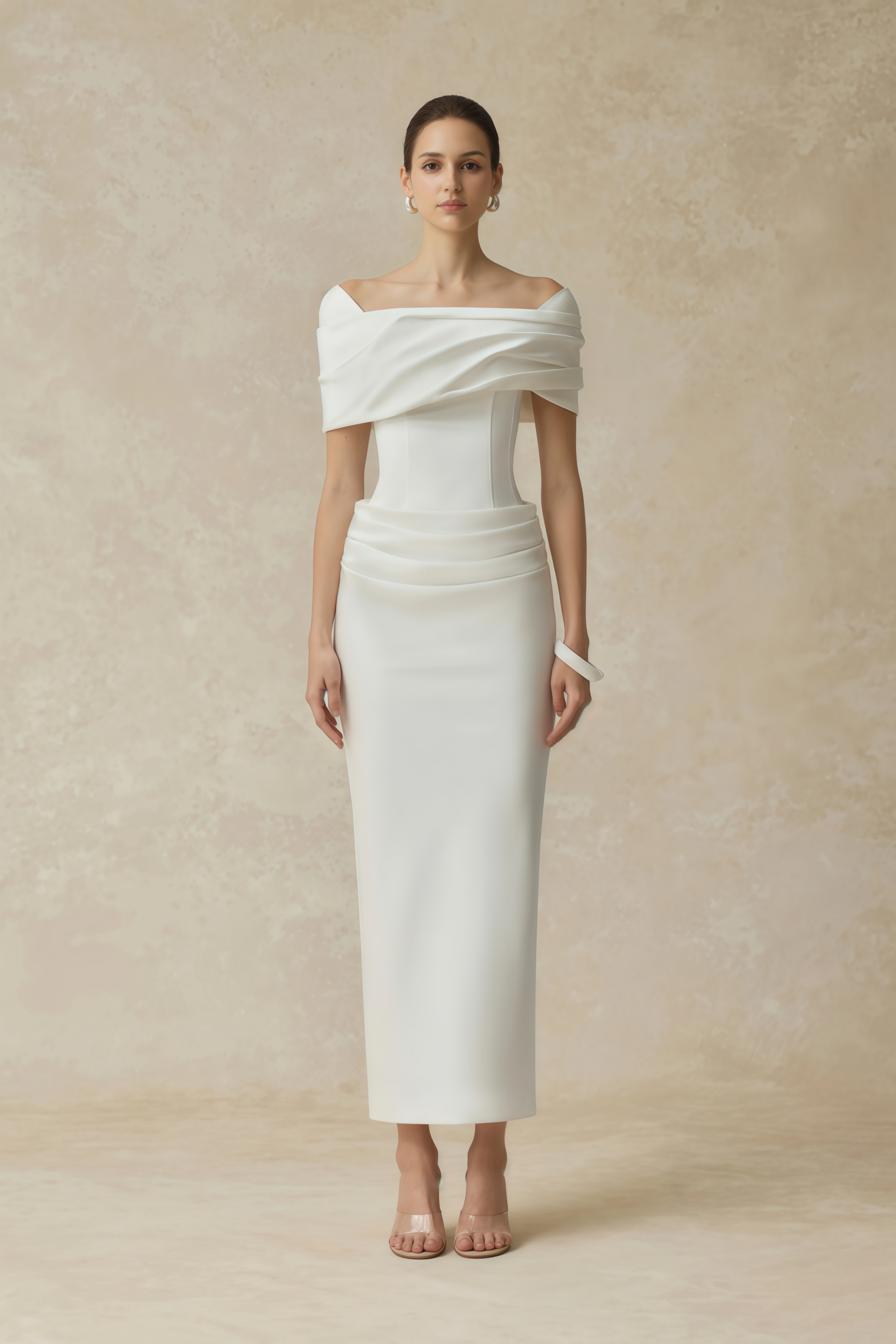 Solara White Draped Midi Dress