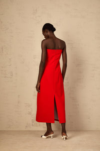 Irène Sequin Embroidered Off-Shoulder Midi Dress in Red