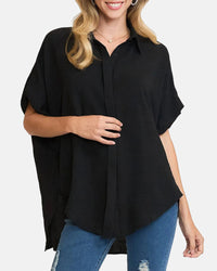 Relaxed Oversized V-Neck Button Down Blouse