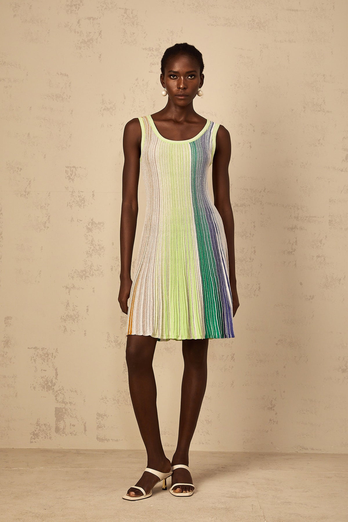 Amaryllis Green Sequin Striped Knit Mini Dress