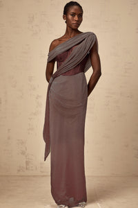 Delphine ribbon-design corset maxi dress in Brown