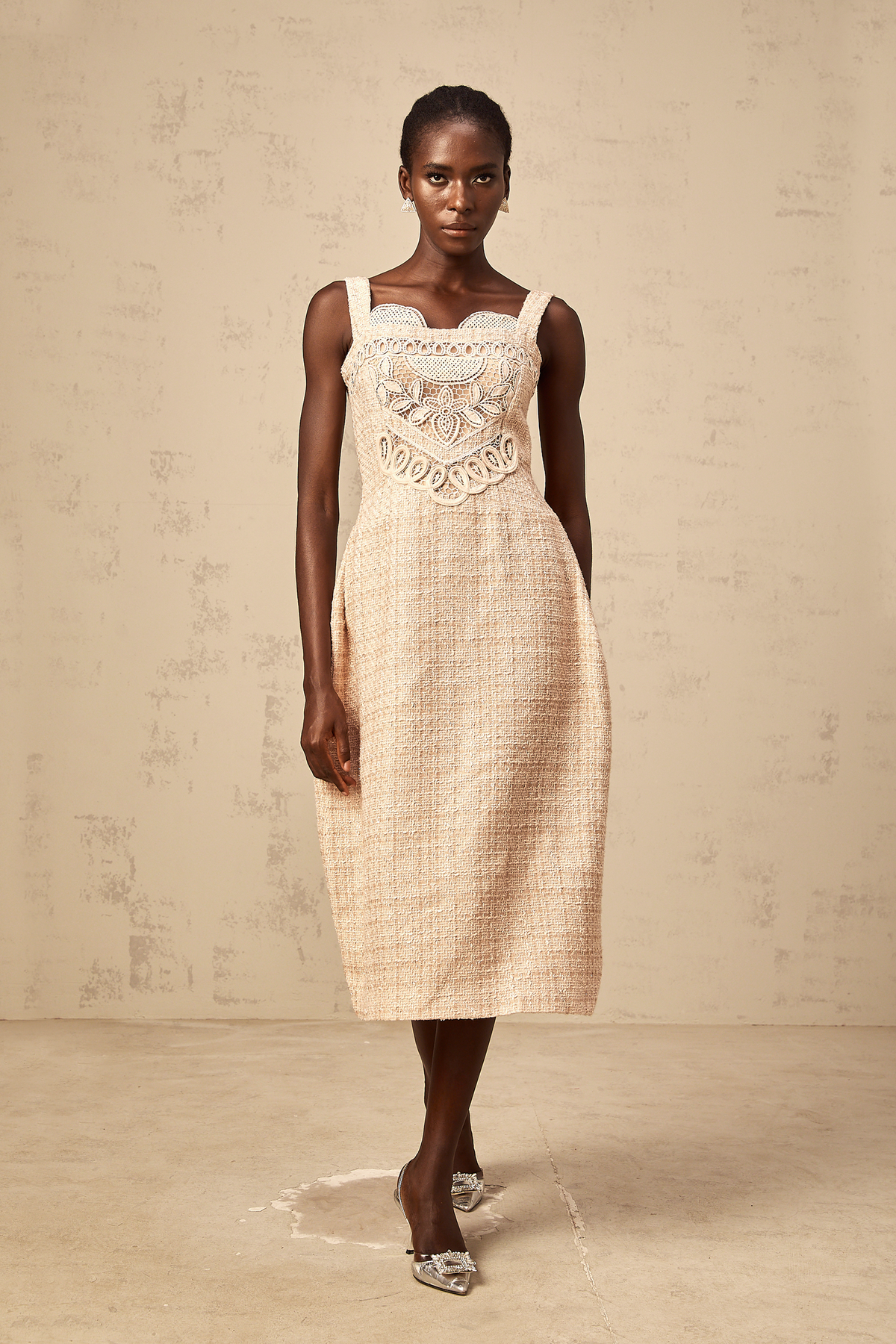 Véronica neutrals interwoven embroidered mini dress