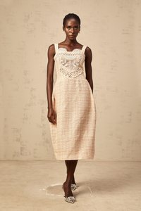 Véronica neutrals interwoven embroidered mini dress