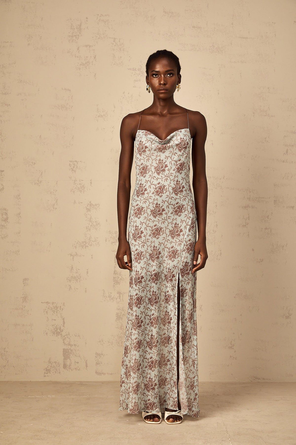 Honorine Blue Sleeveless Floral Print Maxi Dress