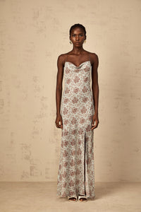 Honorine Blue Sleeveless Floral Print Maxi Dress