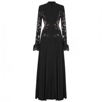 Chiara Black Lace Panel Pleated Midi Dress