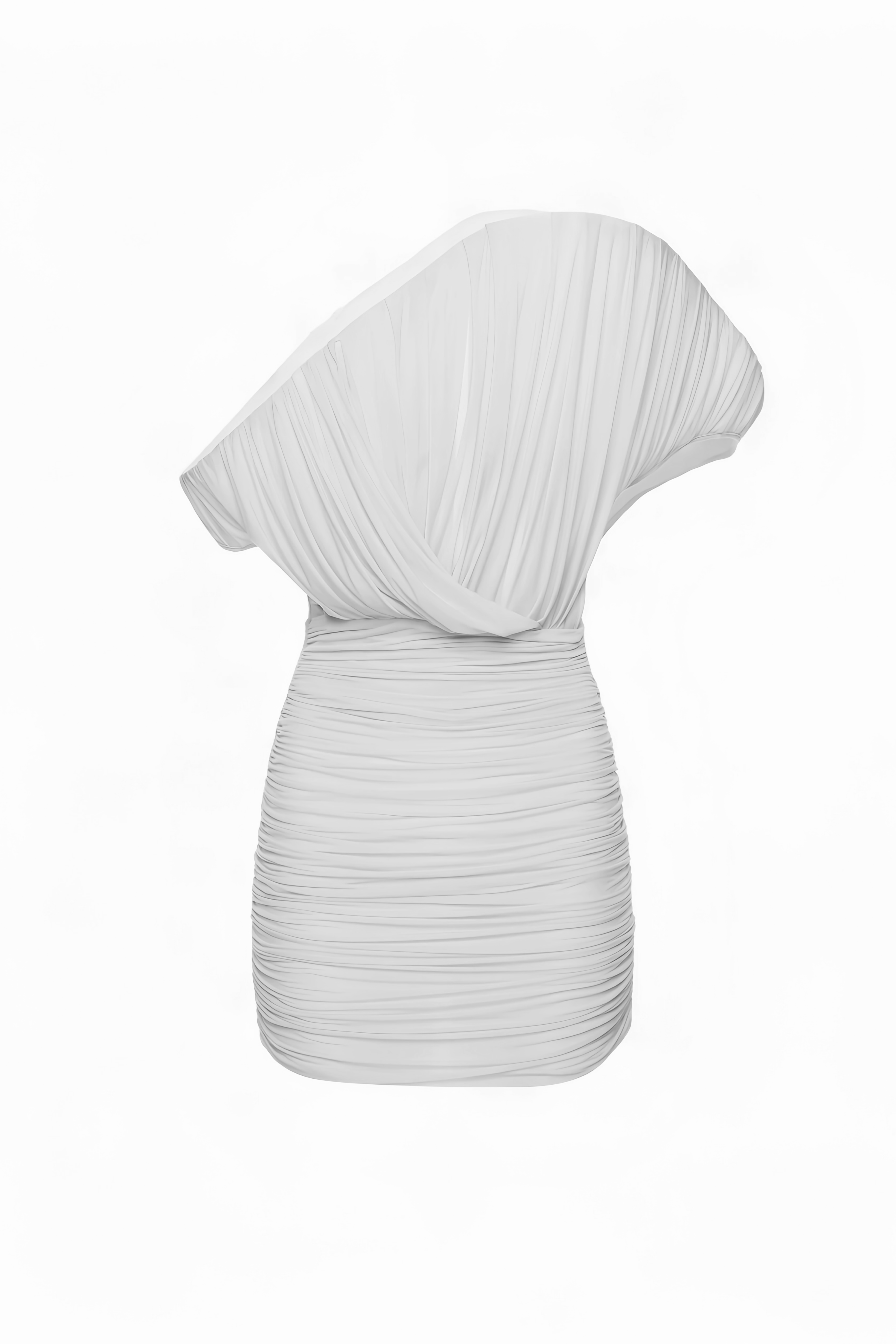 Felicia Cream White Asymmetrical Ruched Mini Dress