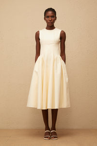 Velours Neutral Voluminous Midi Dress