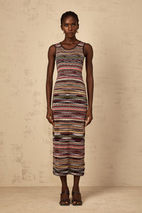Quentin Purple Striped Crochet Knit Midi Dress