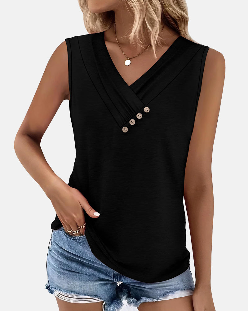 Button Down V Neck Tank Top