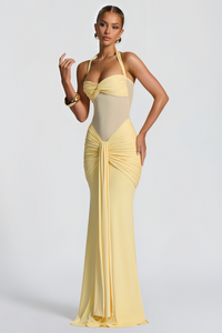 Amandine Yellow Halterneck Gathered Maxi Dress
