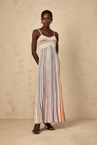 Bruyère Neutral Sequin Striped Knit Maxi Dress