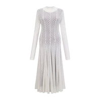 Athena wavy-pattern lace maxi dress in White