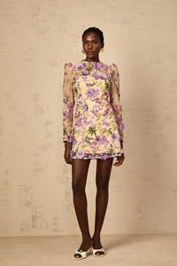 Jolien Purple Floral Appliqué Embroidered Tulle Mini Dress
