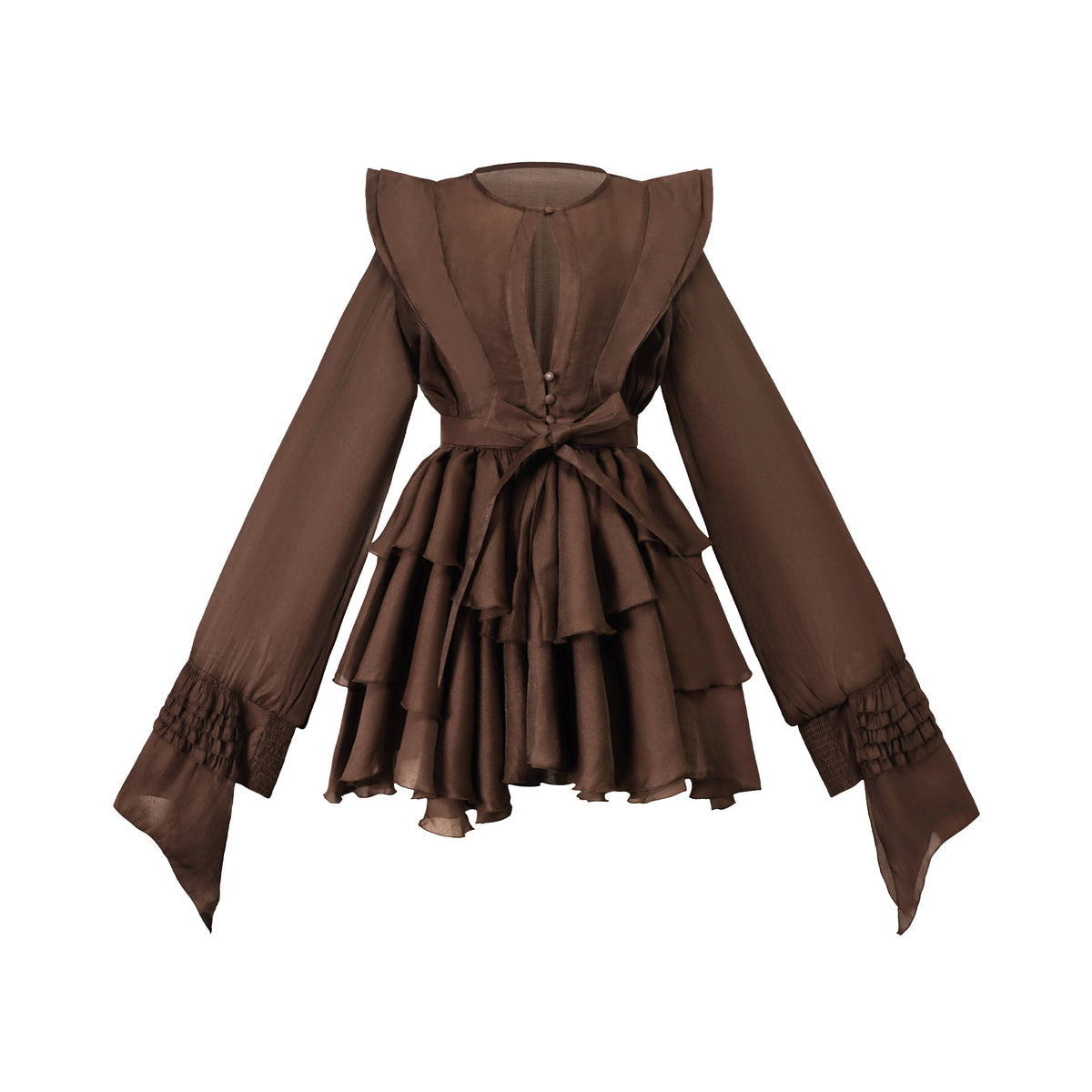 Annabelle Brown Cutout Ruffled Mini Dress
