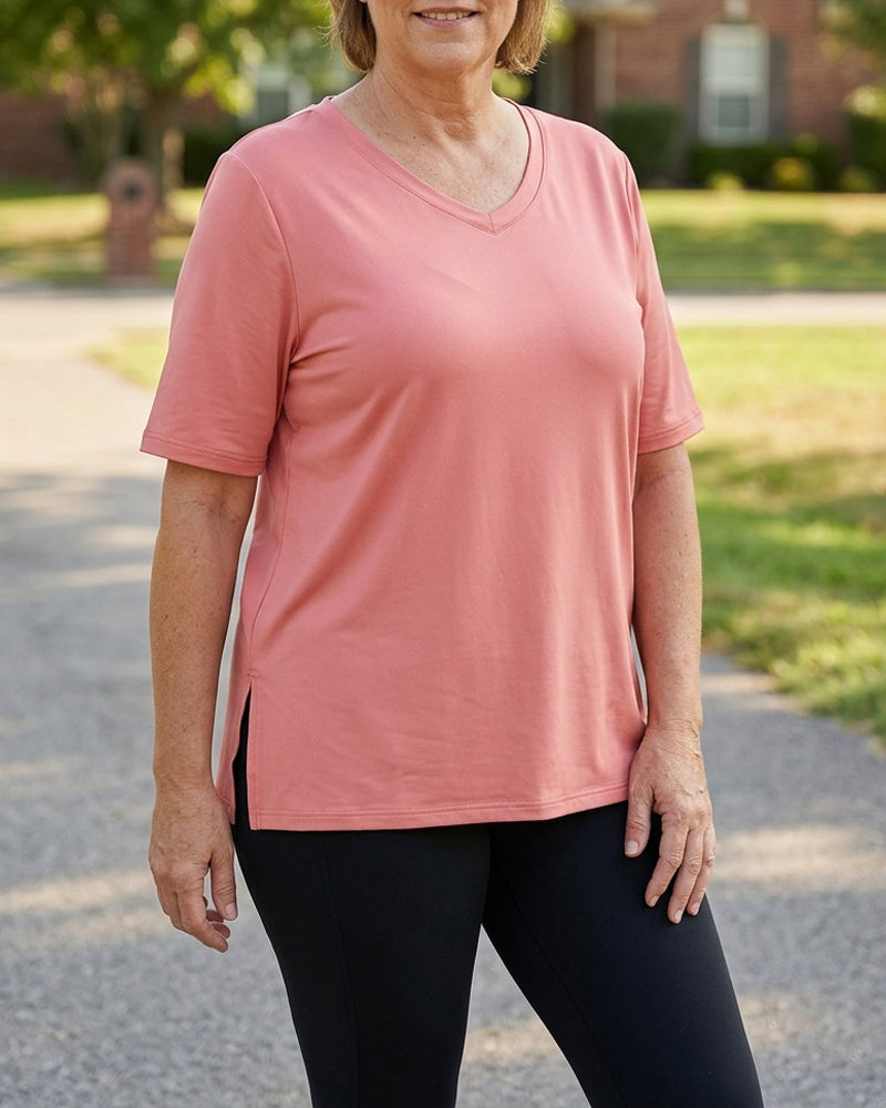 Longer Sleeve Plus Size V-Neck T-Shirt — Covers Your Arms & Hides Your Belly