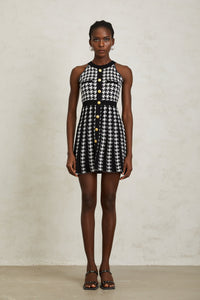 Jacqueline Black Houndstooth Crochet Knit Mini Dress