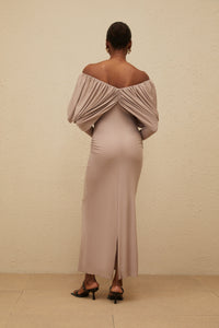 Roxane Grey Ruched Shift Midi Dress