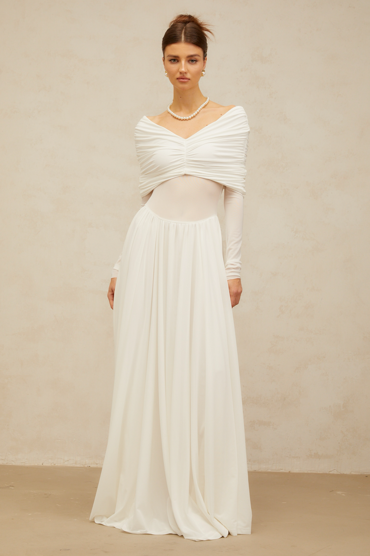 Vérane White Draped-detail Ruched Maxi Dress