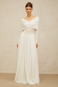 Vérane White Draped-detail Ruched Maxi Dress