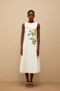 Mackenzie White Floral Embroidered Midi Dress