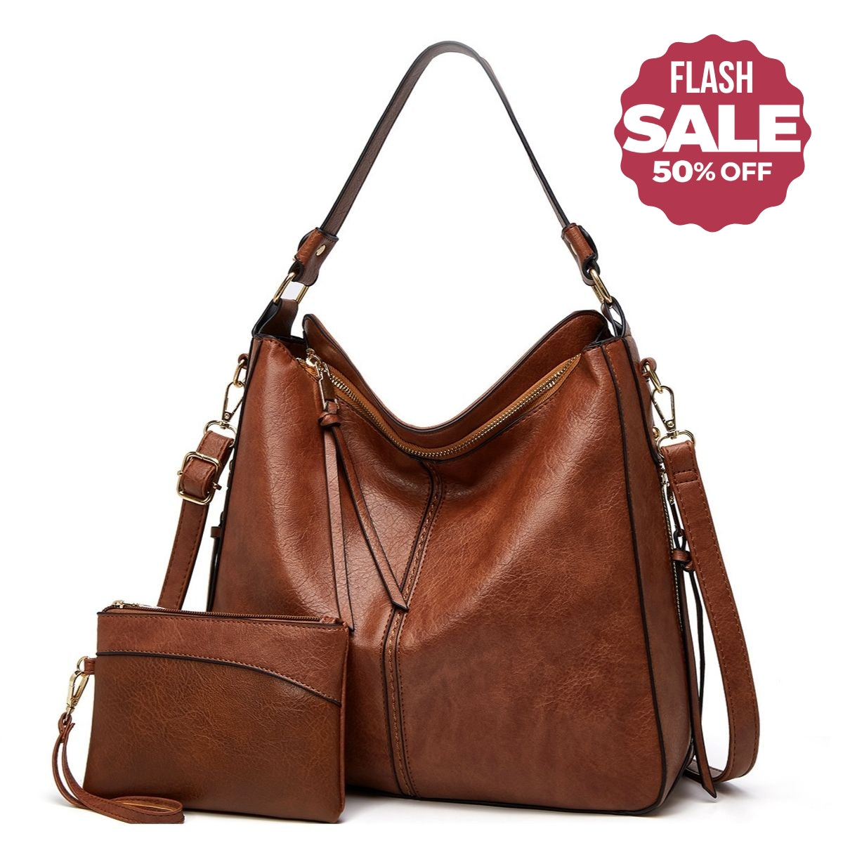 Leather Hobo Handbag + FREE Pouch Wallet