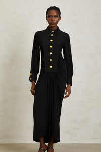 Brooklyn Black Gathered Draped Maxi Dress
