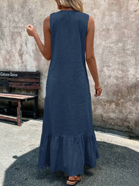 Ruffle Trim V-Neck A-Line Maxi Dress
