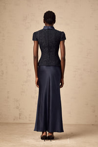 Josette blue peplum-waist panelled maxi dress