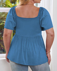 Plus Size Sweetheart Neck Short Sleeve Shirred Peplum Tops
