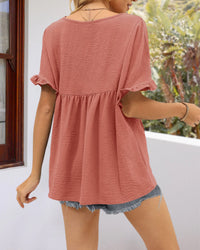 Casual V Neck Ruffle Sleeve Babydoll Peplum Tops