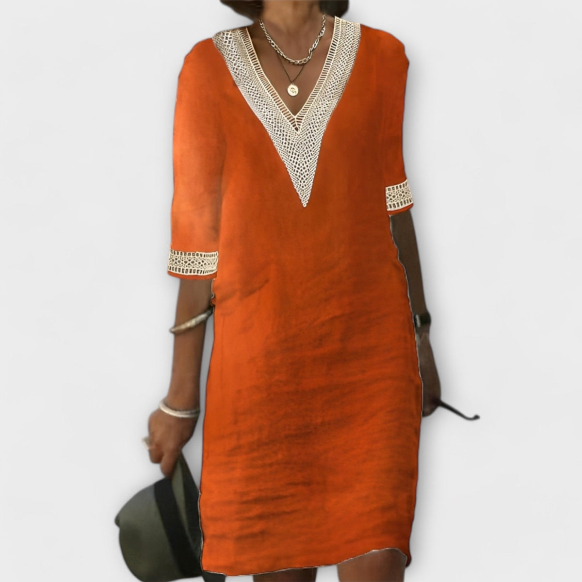 Annelis – Loose Tunic Dress with Crochet Accents