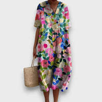Miradie – Floral Midi Dress with V-Neck