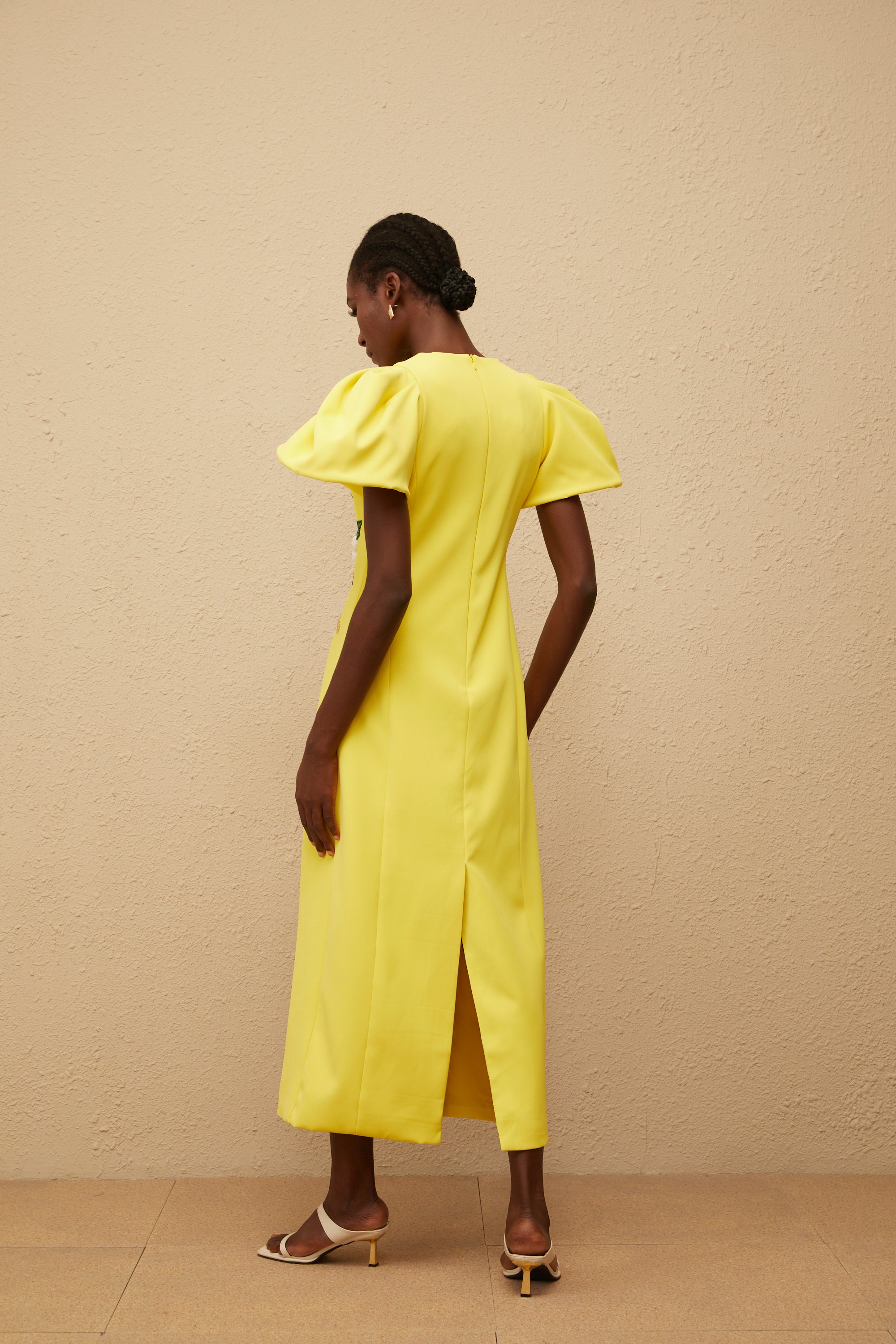 Yrjö Yellow Floral Embroidered Midi Dress