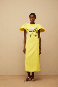 Yrjö Yellow Floral Embroidered Midi Dress
