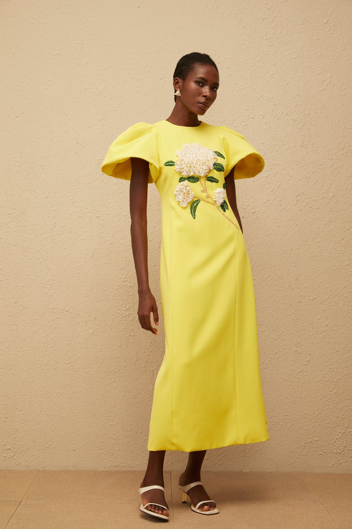Yrjö Yellow Floral Embroidered Midi Dress
