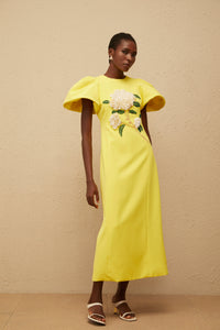 Yrjö Yellow Floral Embroidered Midi Dress