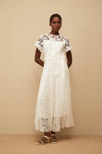 Victoire White Butterfly Appliqué Lace Maxi Dress