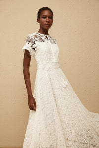 Victoire White Butterfly Appliqué Lace Maxi Dress