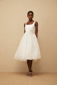 Sandrine White Floral Lace Midi Dress
